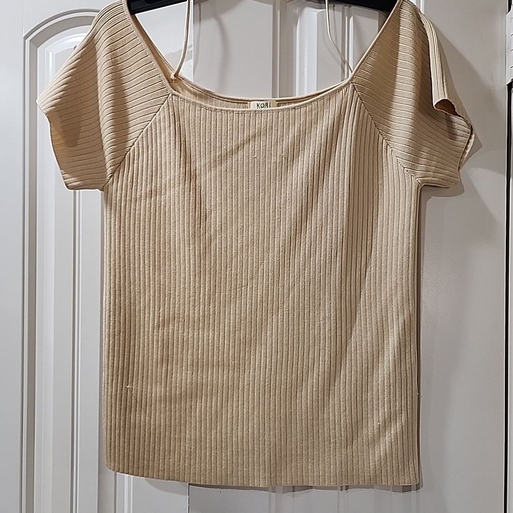 Koi Tan Ribbed Women's Blouse